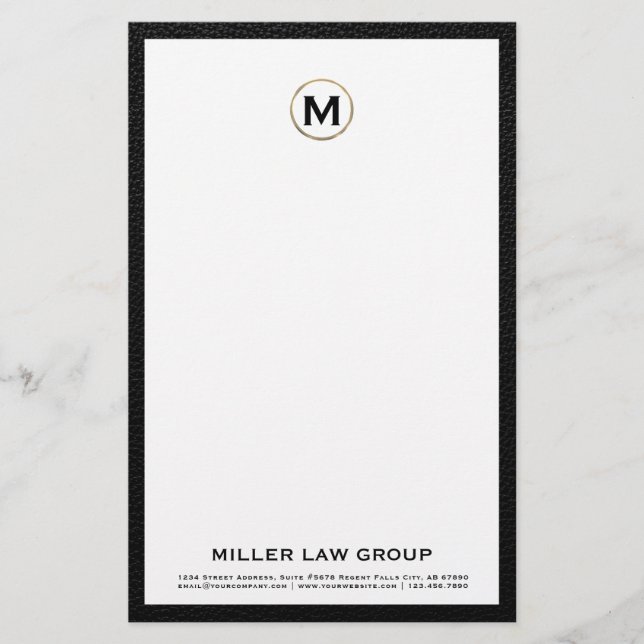 Elegant Brushed Gold Monogram Initial Logo Stationery (Front)