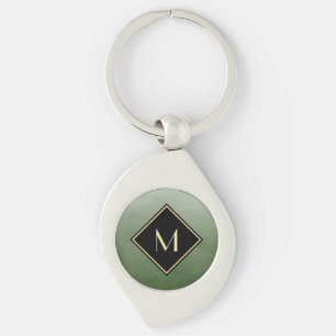 Elegant Brushed Green With Simple Gold Monogram Key Ring
