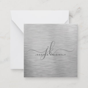 Elegant Brushed Metallic Silver Script Monogram Card