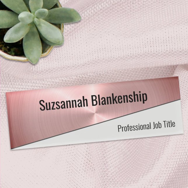 Elegant Brushed Pink Faux Metal Professional  Name Tag (Creator Uploaded)
