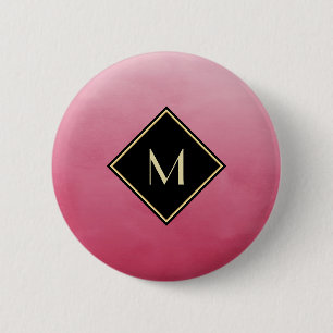 Elegant Brushed Pink With Simple Gold Monogram 6 Cm Round Badge