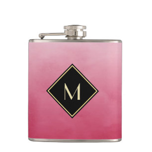 Elegant Brushed Pink With Simple Gold Monogram Hip Flask