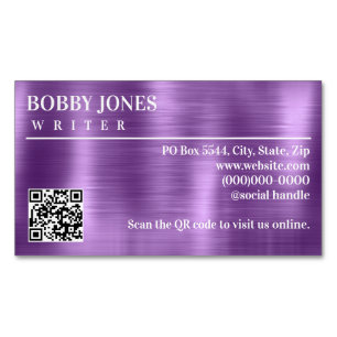 Elegant Brushed Purple Foil Metallic QR Code Magnetic Business Card