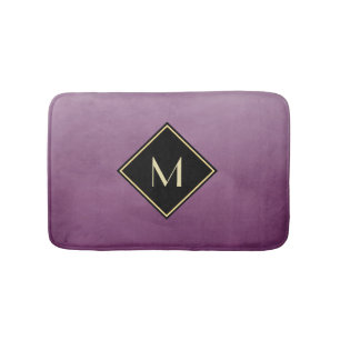 Elegant Brushed Purple With Simple Gold Monogram Bath Mat