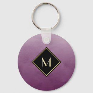 Elegant Brushed Purple With Simple Gold Monogram Key Ring