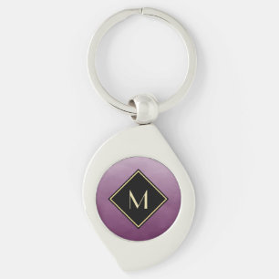 Elegant Brushed Purple With Simple Gold Monogram Key Ring