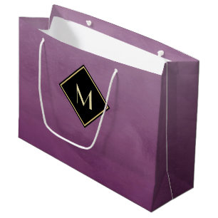 Elegant Brushed Purple With Simple Gold Monogram Large Gift Bag