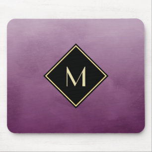 Elegant Brushed Purple With Simple Gold Monogram Mouse Pad