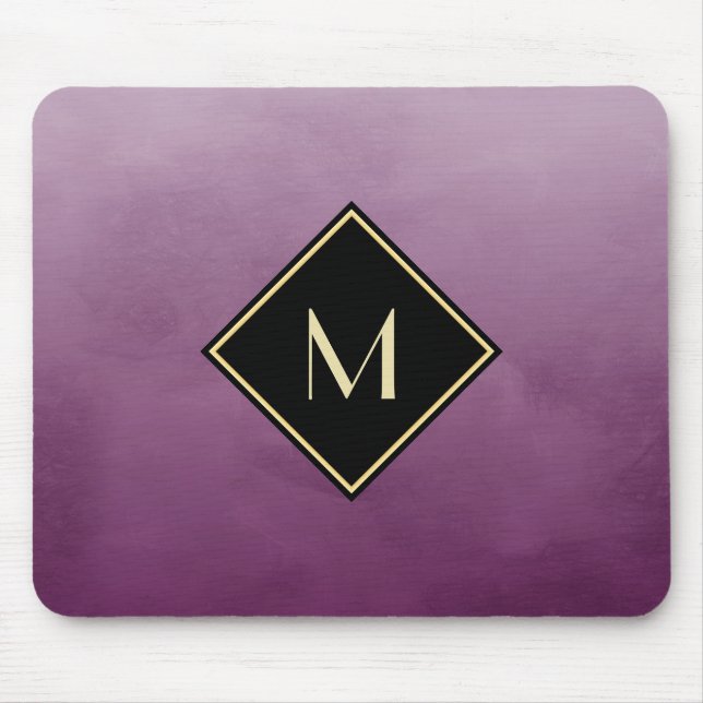 Elegant Brushed Purple With Simple Gold Monogram Mouse Pad (Front)