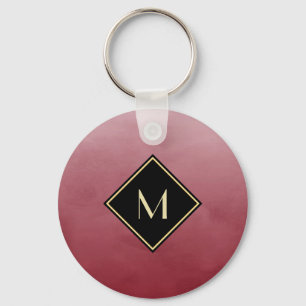 Elegant Brushed Red With Simple Gold Monogram Key Ring