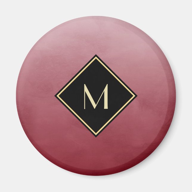 Elegant Brushed Red With Simple Gold Monogram Magnet (Front)