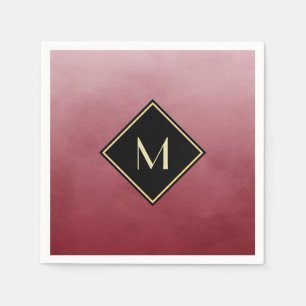 Elegant Brushed Red With Simple Gold Monogram Napkin