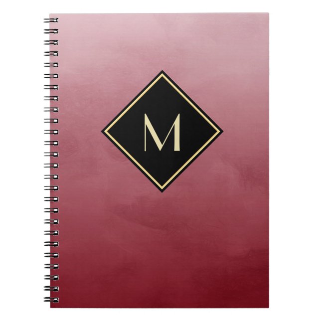 Elegant Brushed Red With Simple Gold Monogram Notebook (Front)