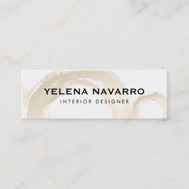 Elegant Brushed Strokes with Monogram Script Text Mini Business Card (Front)