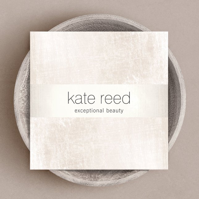 Elegant Brushed White Marble Silver Stripe Square Business Card (Creator Uploaded)