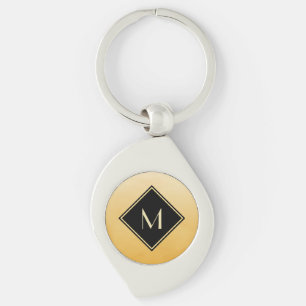 Elegant Brushed Yellow With Simple Gold Monogram Key Ring