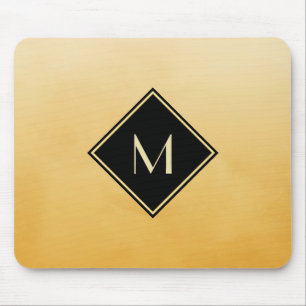 Elegant Brushed Yellow With Simple Gold Monogram Mouse Pad