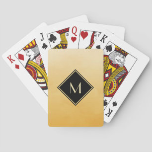 Elegant Brushed Yellow With Simple Gold Monogram Playing Cards