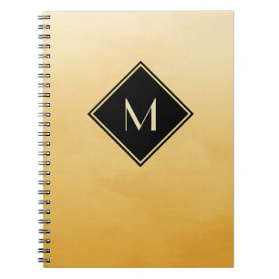 Elegant Brushed Yellow With Simple Gold Monogram Spiral Notebook