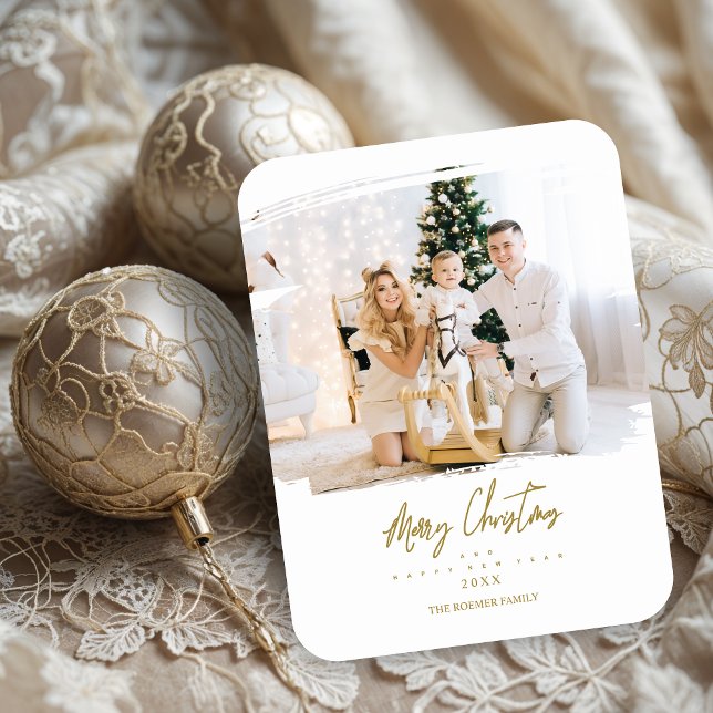 Elegant Brushstroke Frame Custom Photo Christmas Magnet (Brushstroke Effect Merry Christmas Custom Photo Holiday Cards.)
