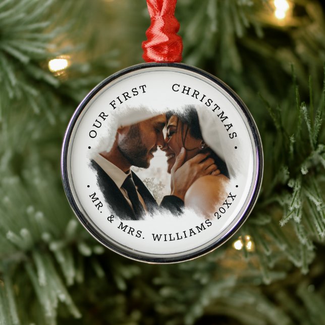 Elegant Brushstroke Overlay Photo | Mr. & Mrs.  Metal Tree Decoration (Tree)