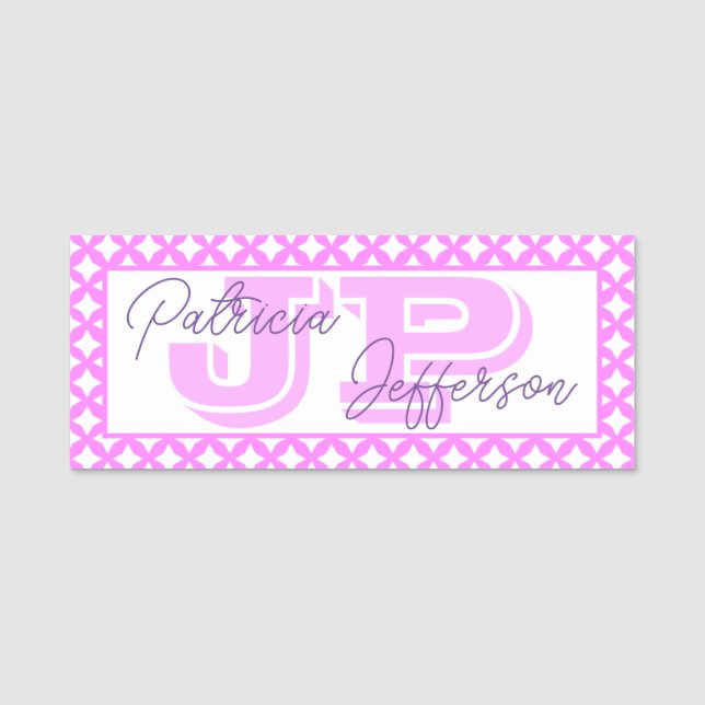 Elegant Bubblegum Pink Seamless Mesh: Monogrammed Name Tag (Front)