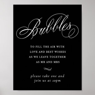 Elegant Bubbles White Calligraphy Favour Table Poster