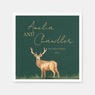 Elegant Buck Deer Christmas Family Name Napkin