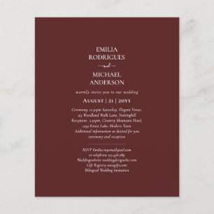 Elegant Budget Bilingual Burgundy Wedding Spanish Flyer