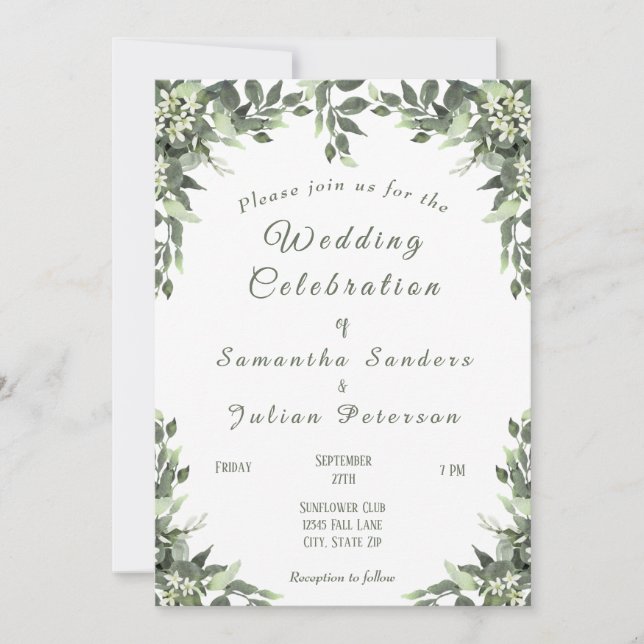 Elegant Budget Botanical Eucalyptus Wedding Invitation (Front)