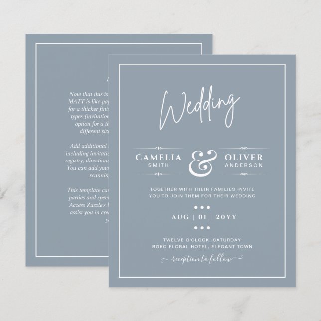 Elegant Budget Dusty Blue Monochrome Wedding (Front/Back)