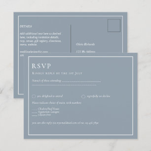 Elegant Budget Dusty Blue Monochrome Wedding Postcard