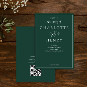 Elegant Budget Emerald Green Qr Code Wedding Invitation