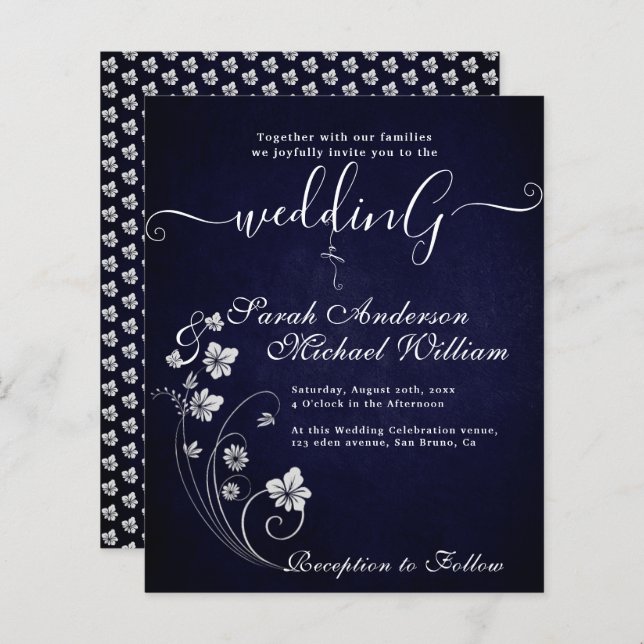 Elegant budget Flowers White Wedding Invitation  (Front/Back)