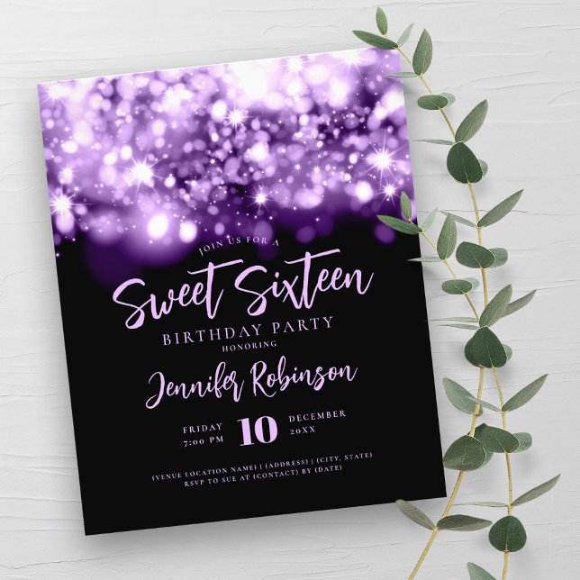Elegant Budget Purple Spark Sweet 16 Invite  Flyer (Elegant Budget Purple Spark Sweet 16 Invite Flyer)
