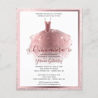 Elegant Budget Rose Gold Quinceañera Dress Invite