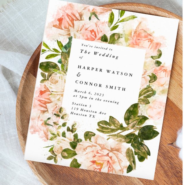 Elegant Budget Rose Watercolor Wedding Invitation (Creator Uploaded)