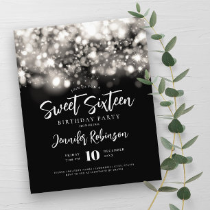 Elegant Budget Silver Sparkle Sweet 16 Invite  Flyer