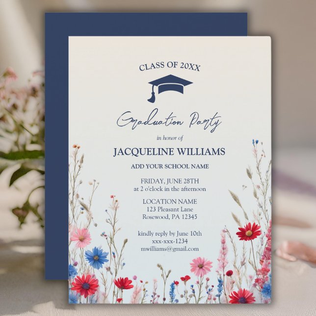 Elegant Budget Spring Wildflower Graduation Invitation Postcard (Creator Uploaded)