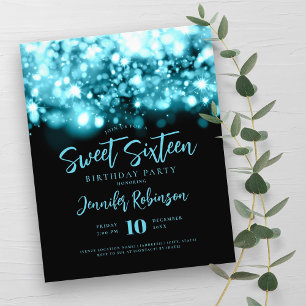Elegant Budget Turquoise Spark Sweet 16 Invite  Flyer