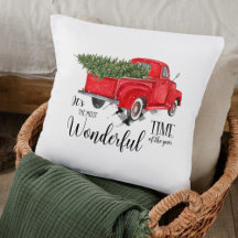 Elegant Buffalo Check Red Truck Script Christmas