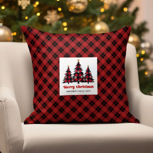 Elegant Buffalo Plaid Holiday Custom Name Pillow