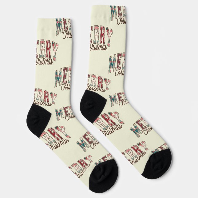 Elegant Buffalo Plaid Merry Christmas Cute Pattern Socks (Right)