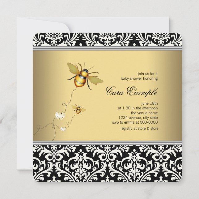 Elegant Bumble Bee Baby Shower Invitation (Front)