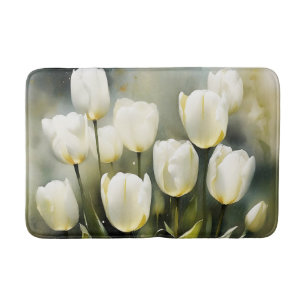 Elegant bunch of White Tulips in a Serene Garden Bath Mat