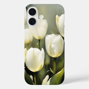Elegant bunch of White Tulips  in a Serene Garden  iPhone 16 Case