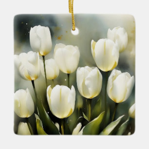 Elegant bunch of White Tulips  in a Serene Garden  Ceramic Ornament