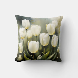 Elegant bunch of White Tulips in a Serene Garden Cushion