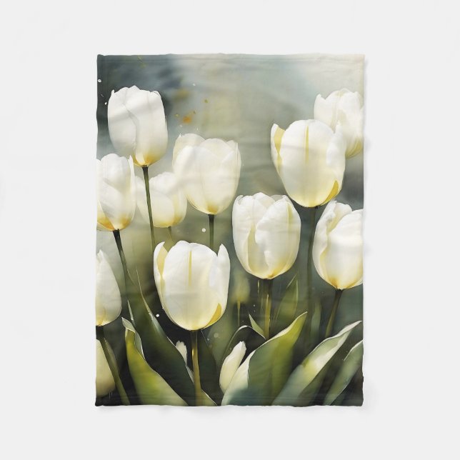 Elegant bunch of White Tulips  in a Serene Garden  Fleece Blanket (Front)