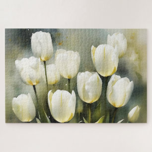 Elegant bunch of White Tulips  in a Serene Garden  Jigsaw Puzzle